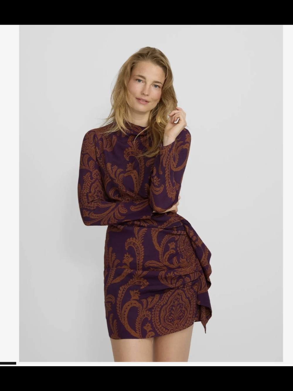 SILBON Long-Sleeve‎ Purple Paisley-Print Mini Dress
